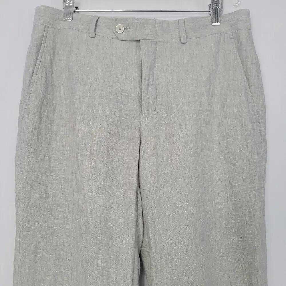 Bar III 100% Linen Pants men's size 32x34 Gray Coastal Beach Wedding Old Money